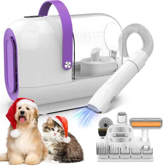 Dog Grooming Kit&Vacuum 3L Pet Grooming Vacuum 99% Pet Hair Suction 5 Pet Grooming Tools 5 Combs Quiet Pet Vacuum Groomer with Hair Roller Massage Nozzle for Shedding Dogs White