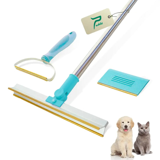 Pet Hair Remover Set 3Pcs Dog & Cat Hair Removal Tool Set Retractable Carpet Rake for Pet Hair Pet Hair Removal Tool for Funiture Carpet Brush for Rug Couch Pet Bed Cat Tower (Blue)