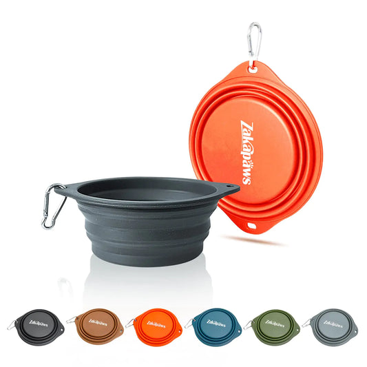 Silicone Dog Travel Bowl 2 Pack Collapsible Pet Bowl Foldable No Plastic Rim Pet Feeding Bowls No Spill Water Cup for Pet