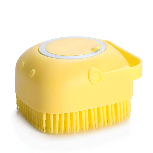 Pet Bath Brush Dog Scrubber for Bath Pet Shampoo Brush Dog Bathing Brush Pet Bubble Brush with Silicone Loop Handle for Long Short Haired Dogs and Cats Yellow